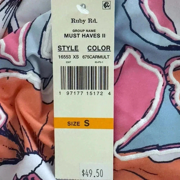 RUBY RD Pink Tropical Floral Blouse 3/4 Flutter Sleeve Size Small Top New - Picture 8 of 13